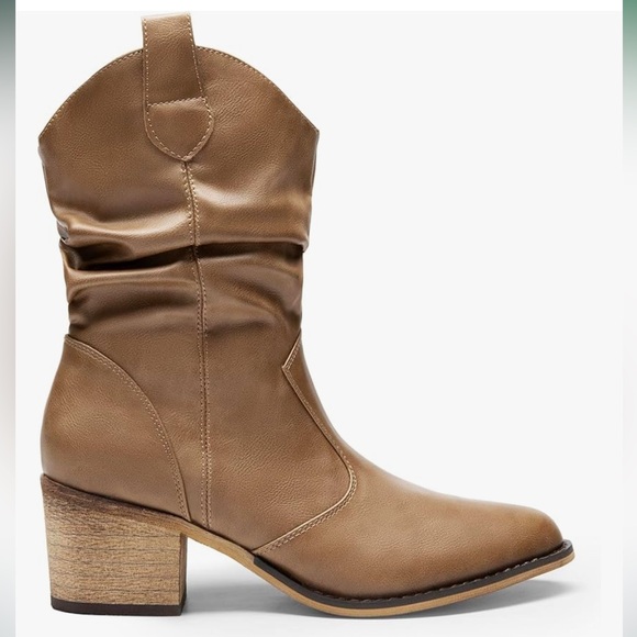 DREAM PAIRS Women's Modern Western Cowboy Boots, Mid Calf Round toe Chunky Heel - Picture 3 of 5